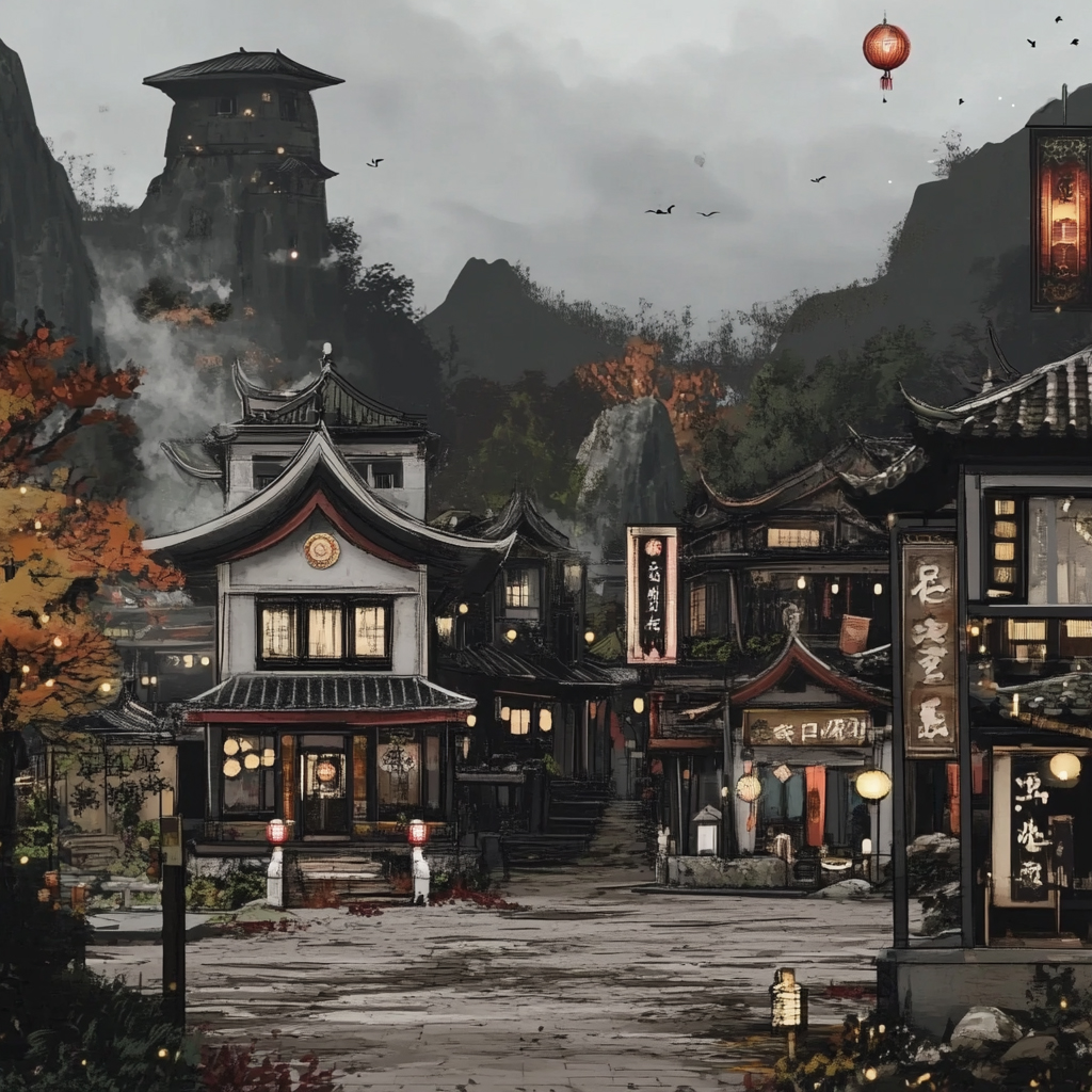 sref 707 | a town